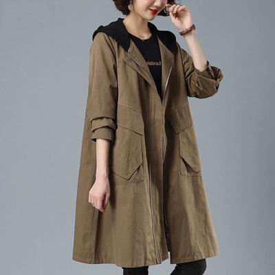 Windbreaker-Jacken für Damen, mittellang, lockere, übergroße, winddichte Jacke, lässig, vielseitig, mit Kapuze