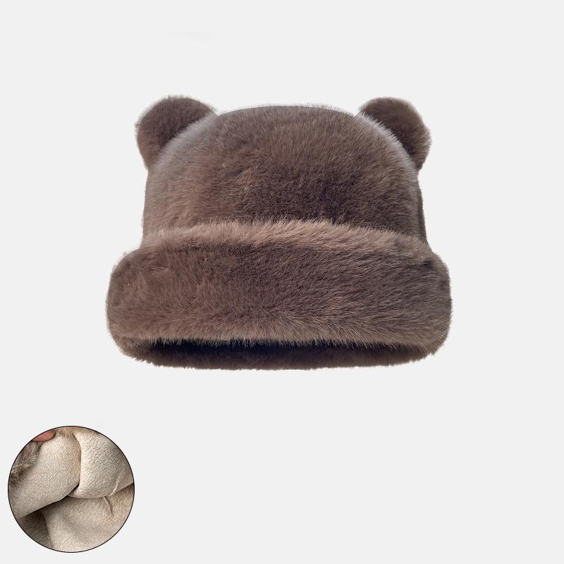 Imitation Fur Hat Ear Protection Winter Hats Women Warm Snow Ski Cap Faux Fox Fur Hat Teddy Bear Hat For Women Hooded Beanie