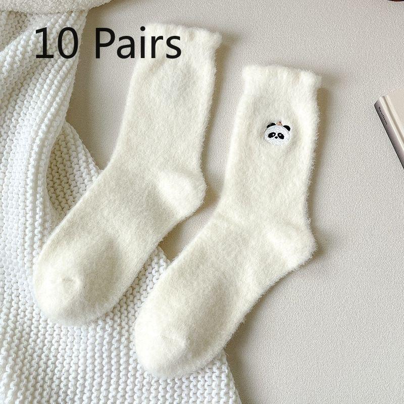 

10 Pairs of Female Winter Thickened Warm Lovely Embroidered Cartoon Tube Stack Floor Socks 10 Pairs