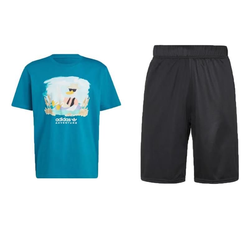 

Adidas American Retro Cartoon Print Comfortable Short Sleeve Mid Waist Three Stripe Shorts Casual Sports Suit Men Sports Suit HZ1146+HR8726 XL