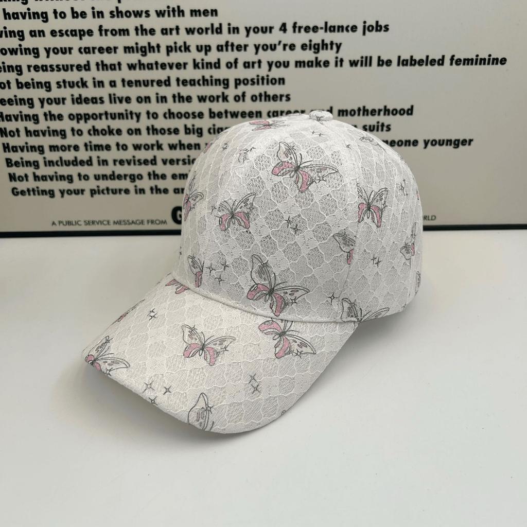 Spring and summer new lace breathable print butterfly sweet foreign sunshade cap trendy rhinestone fashion baseball cap