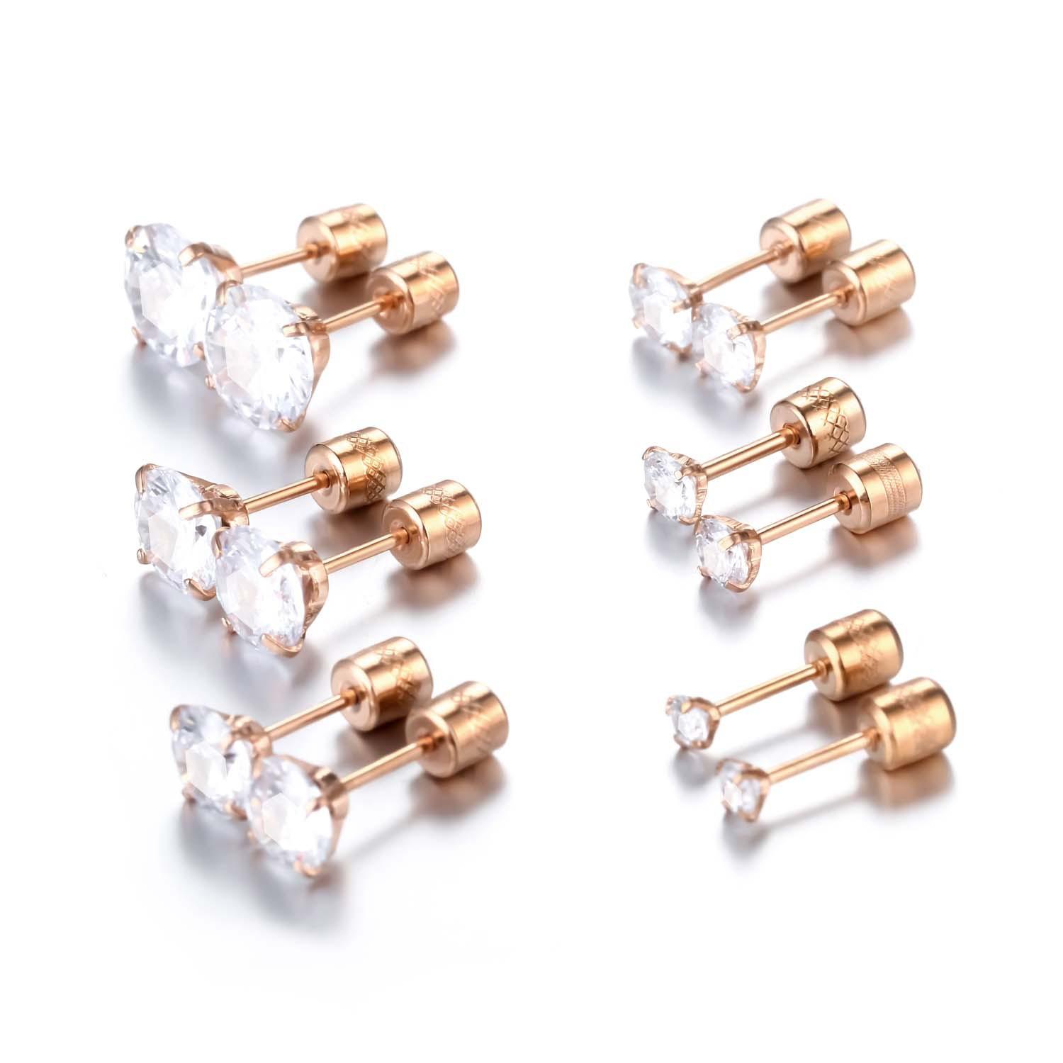 2 шт. серьги-гвоздики из нержавеющей стали с цирконом, двусторонние украшения для ушей 1 розового золота