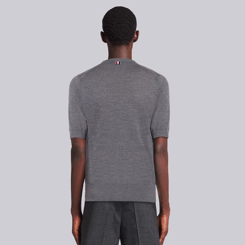 TB Unisex Summer T-Shirt Round Neck Versatile Classic Four Bar Knit Sweater Casual Base Top with Half Sleeves