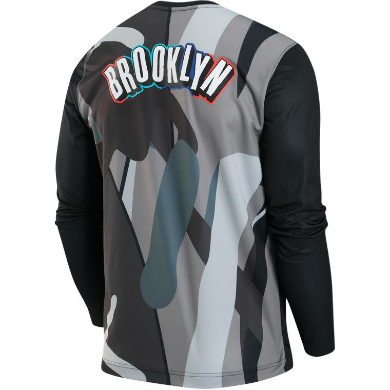 Nike X NBA Brooklyn Nets City Edition Color Block Crew Neck Quick Dry Long Sleeve T-Shirt Men Tops Black FZ0082-010