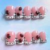 10pcs Nude Pink Handmade Press On Nails Short Square Bow Flower Diamond French Tip Fake Nails