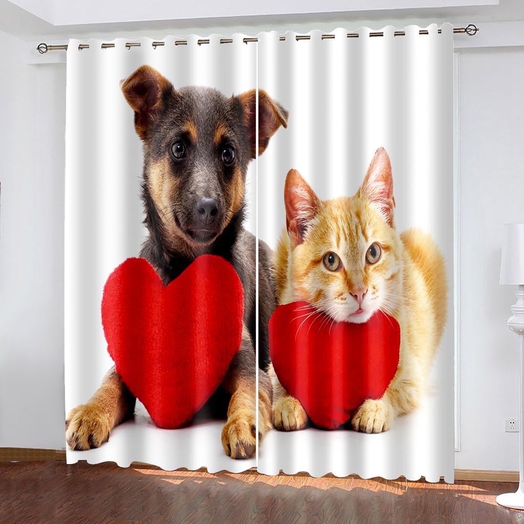 

День святого Валентина, серия с милыми животными, роскошные солнцезащитные шторы, 2 шт., украшение для гостиной, спальни, дома, крючок, дырокол 100W130H(CM)40x51in&Grommet Top