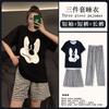 Summer Korean Sweet Pajamas Women's Crew Neck Short-sleeved Three-piece Comfortable Women's Loungewear Spot Straight Hair