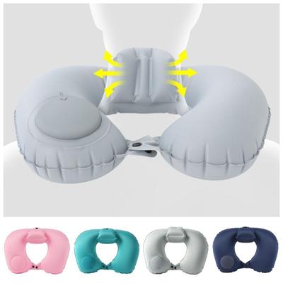 U-Shaped Press To Inflate Pillow Soft Neck Support Cushion Neckrest Pad  Outdoor Travel