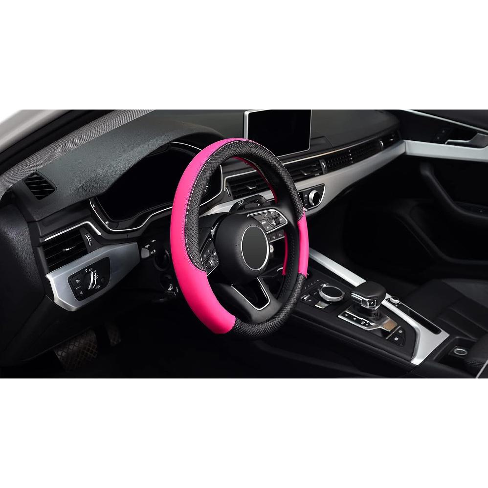 LABBYWAY Steering Wheel Cover, Universal Fit 15 Inch Microfiber Leather Car Wheel Protector, Anti-Slip, Pink