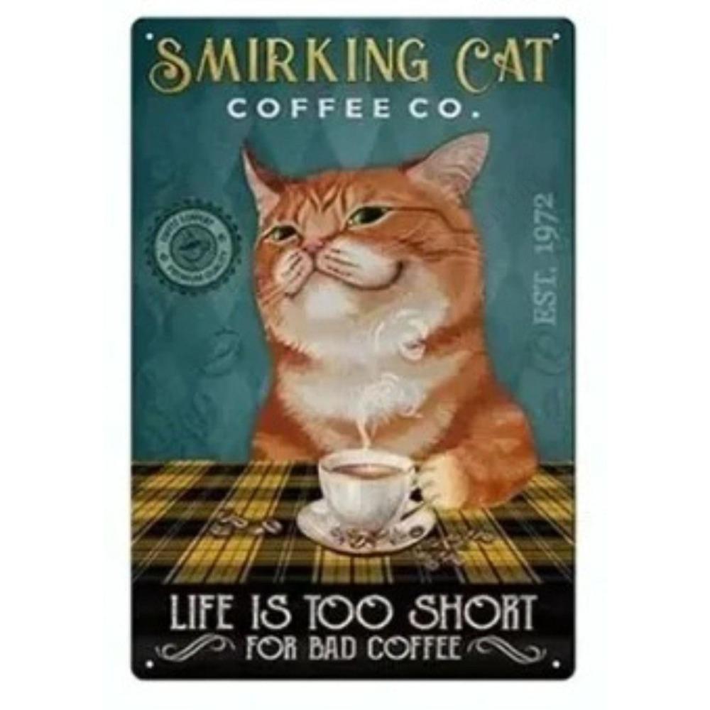 Vintage Metal Tin Sign Cat Wall Art Decor