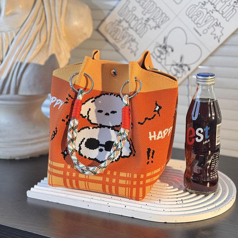 Cute Cartoon Knitted Bucket Bag For Women Girls  Versatile Large Capacity Portable Handbag Tote Small Square Bag Gift
