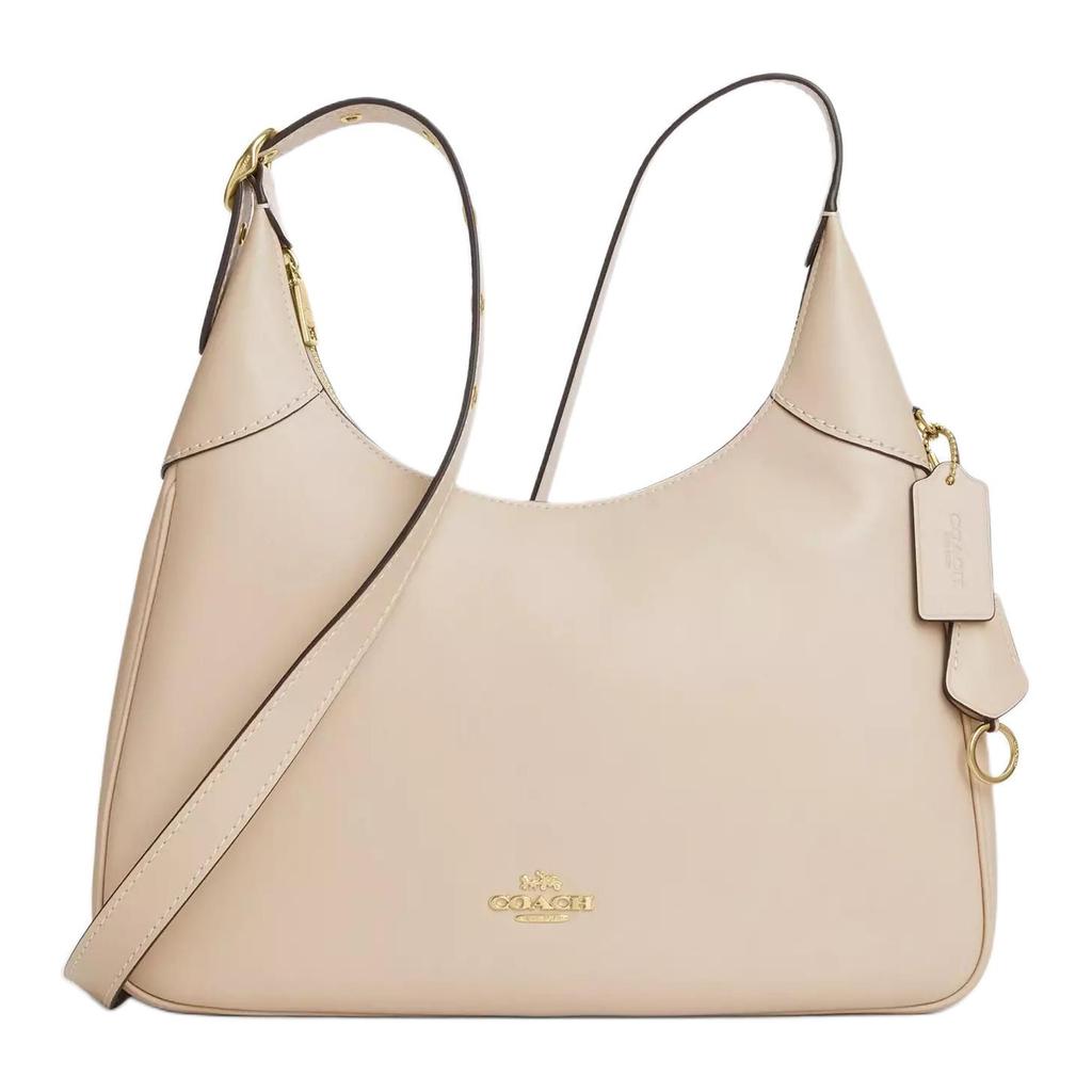 Coach Ella 36 Gold Logo Leather Shoulder Bag Large Oatmeal Women Shoulder Bag CCE48-IMOAT