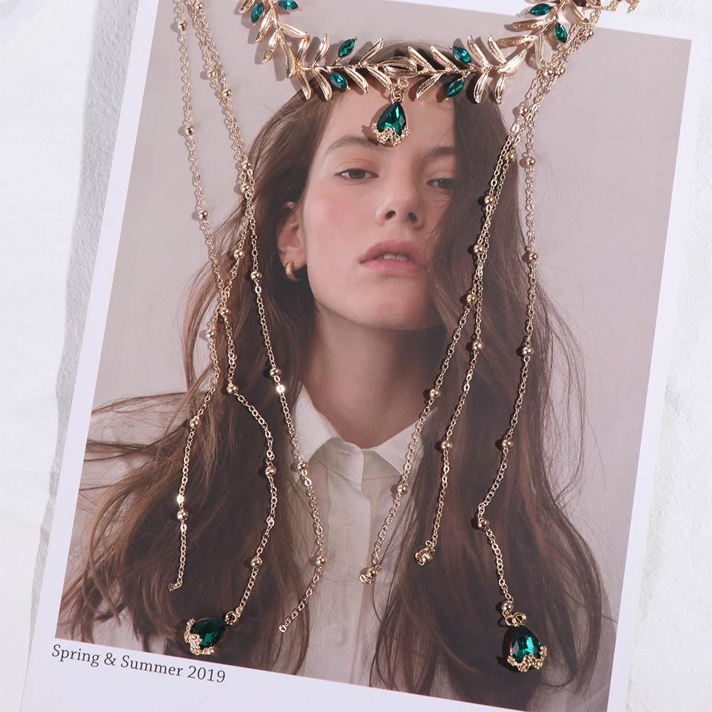 Zinc Alliage de Zinc Cristal Bandeau Frontal Bijoux Hellenisme Vintage Chaîne de Tête Feuille d'Olivier Luxe Filles
