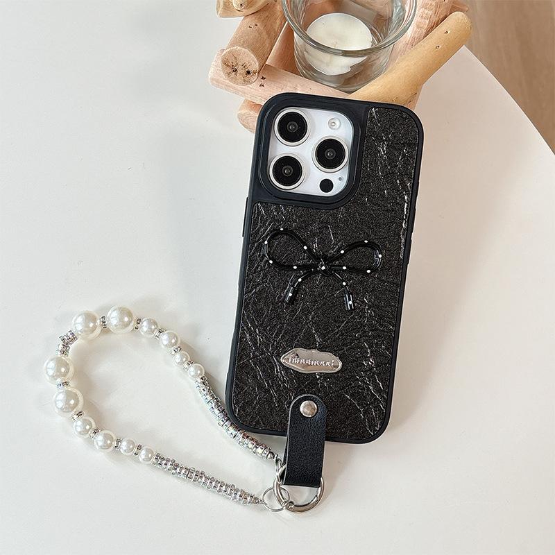 Pearl Bracelet Bow Leather Phone Case for Apple 17pro Fashion for IPhone16 Female Model 15plus