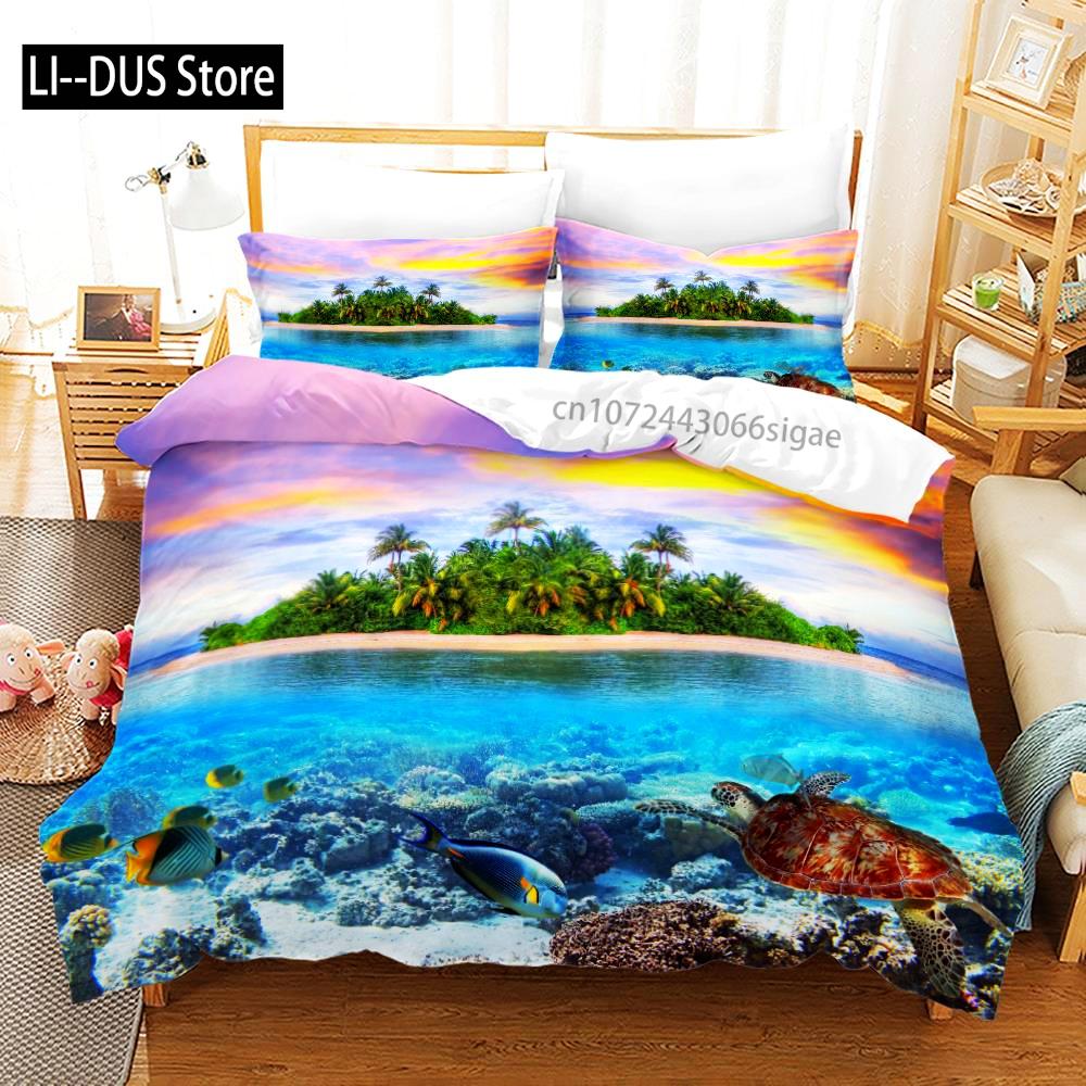 The Underwater World Bedding Set Single Twin Full Queen King Size Fish Bed Set Aldult Kid Bedroom Duvetcover Sets 3D Print 014