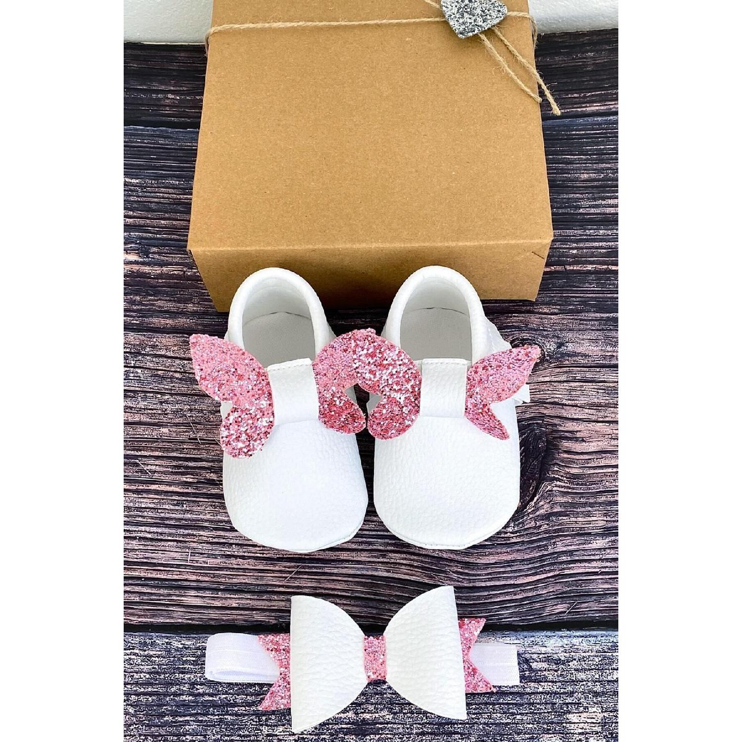 

Бело-розовые детские мокасины с бабочкой и ободок для волос 0-6 Ay
