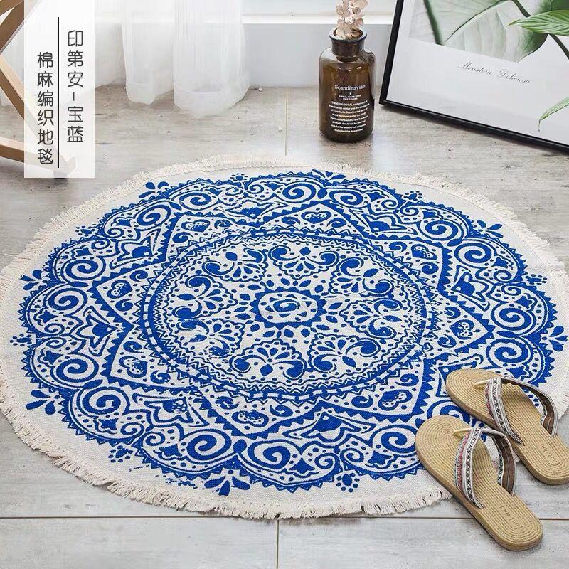 Nordic Cotton and Linen Floor Mat Ethnic Style Round Carpet Doormat Foot Mat Entry Bedroom Non-slip Mat Bohemian
