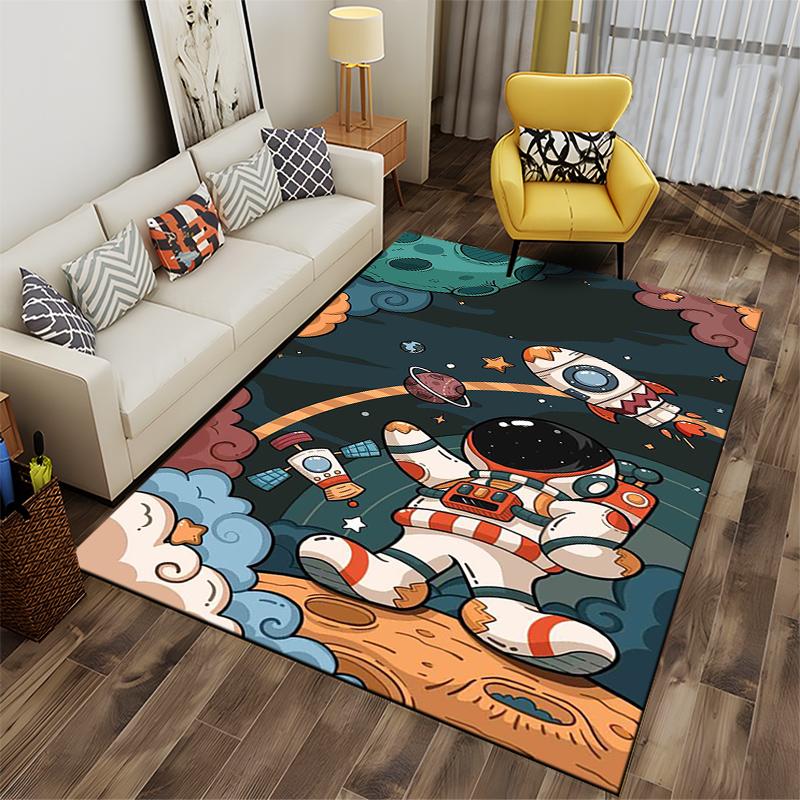 Astronaut and Rocket Pattern Creative Carpet Suitable for use as an anti-slip game mat for living room and bedroom sofas