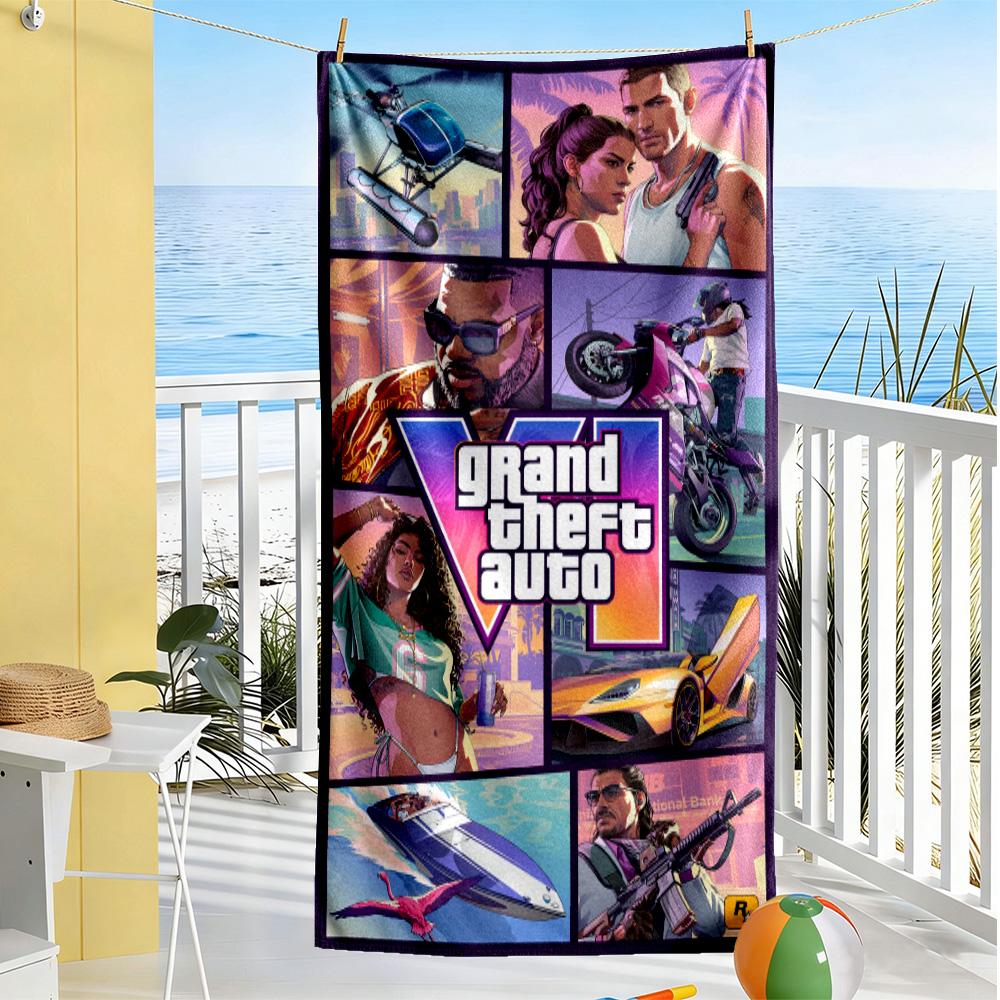 Grand Theft Auto Beach Towel Soft Durable Quick-Dry Comfortable Lightweight Suitable for Swimming Gym Camping Yoga Vacation