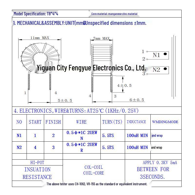 Red Core Common Mode Choke Inductor T844, 0.5 Wire, 100UH/150UH, 3A Ferrite Coil