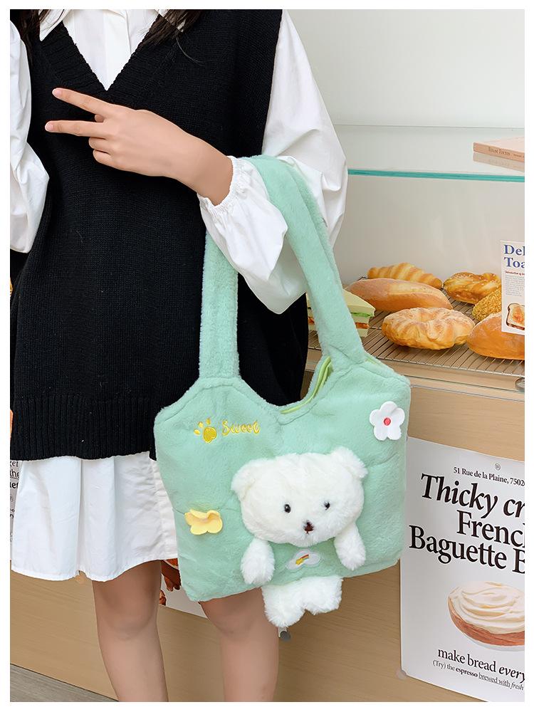 Autumn/Winter Women's Plush Cartoon Tote Bag with Large Capacity
