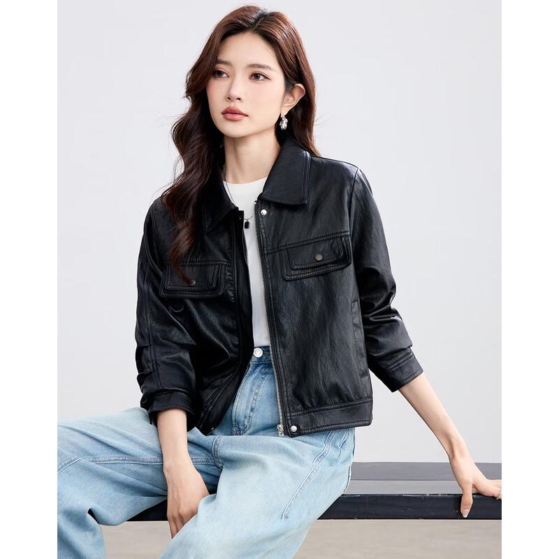 TERRE BLEUE Women's Short PU Leather Jacket