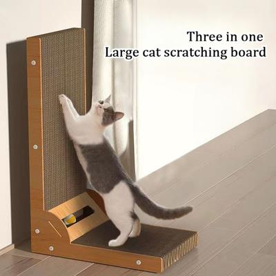 Katzenkratzbrett 3-in-1 Großes Katzenspielzeug Verschleißfestes Wellpappe Katzenpfotenbrett Keine Abfallenden Späne Haustierzubehör