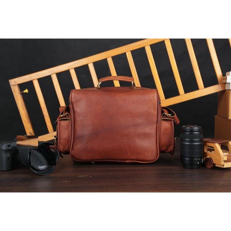 Personalized Leather Camera Bag DSLR, Sony, Canon, Nikon Camera Shoulder Bag Satchel Leather Camera Case for Photographers, Gift for him