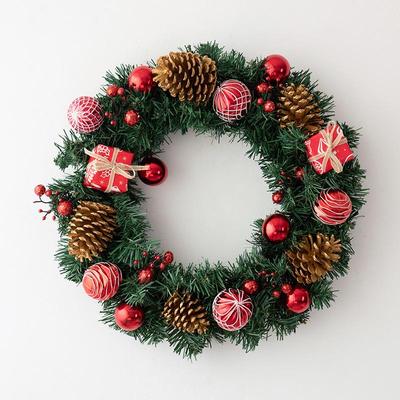 NUCHI 45cm Christmas Gift Bag & Wreath Door Hanger with 25/35cm Rattan Ring Ornaments.