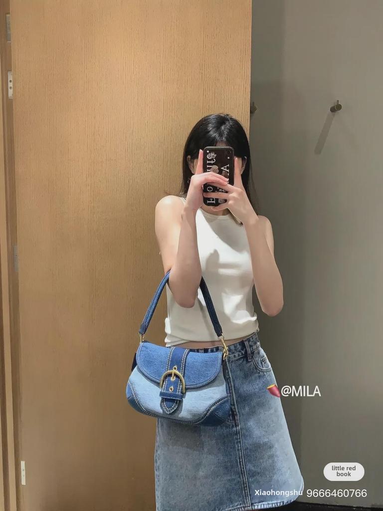 2024 Spring/Summer Women's Retro Blue Denim Shoulder Bag