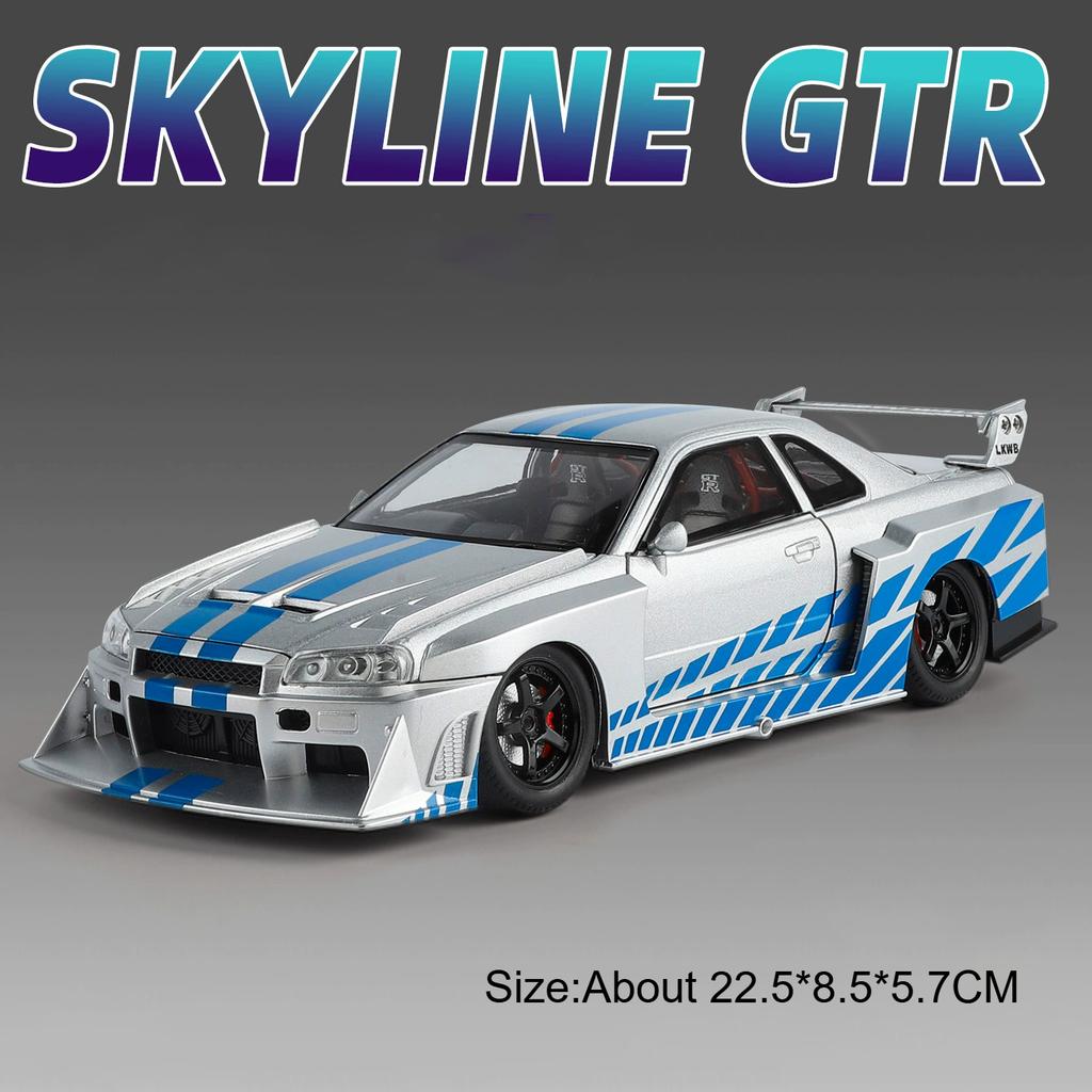 1:24 Gtr-R34 Gtr-S15 Modelauto Speelgoed Legering Carrosserie Rubberen Banden Schokdemping Sportauto's 4 Deuren Openbare Modellen Geweldig Verzamelobject
