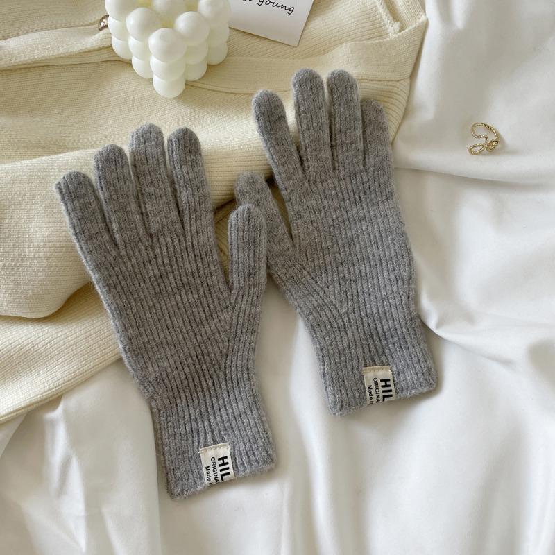 Simple earth-colored wool gloves knitted gloves women's autumn and winter warm advanced relaxation short gloves