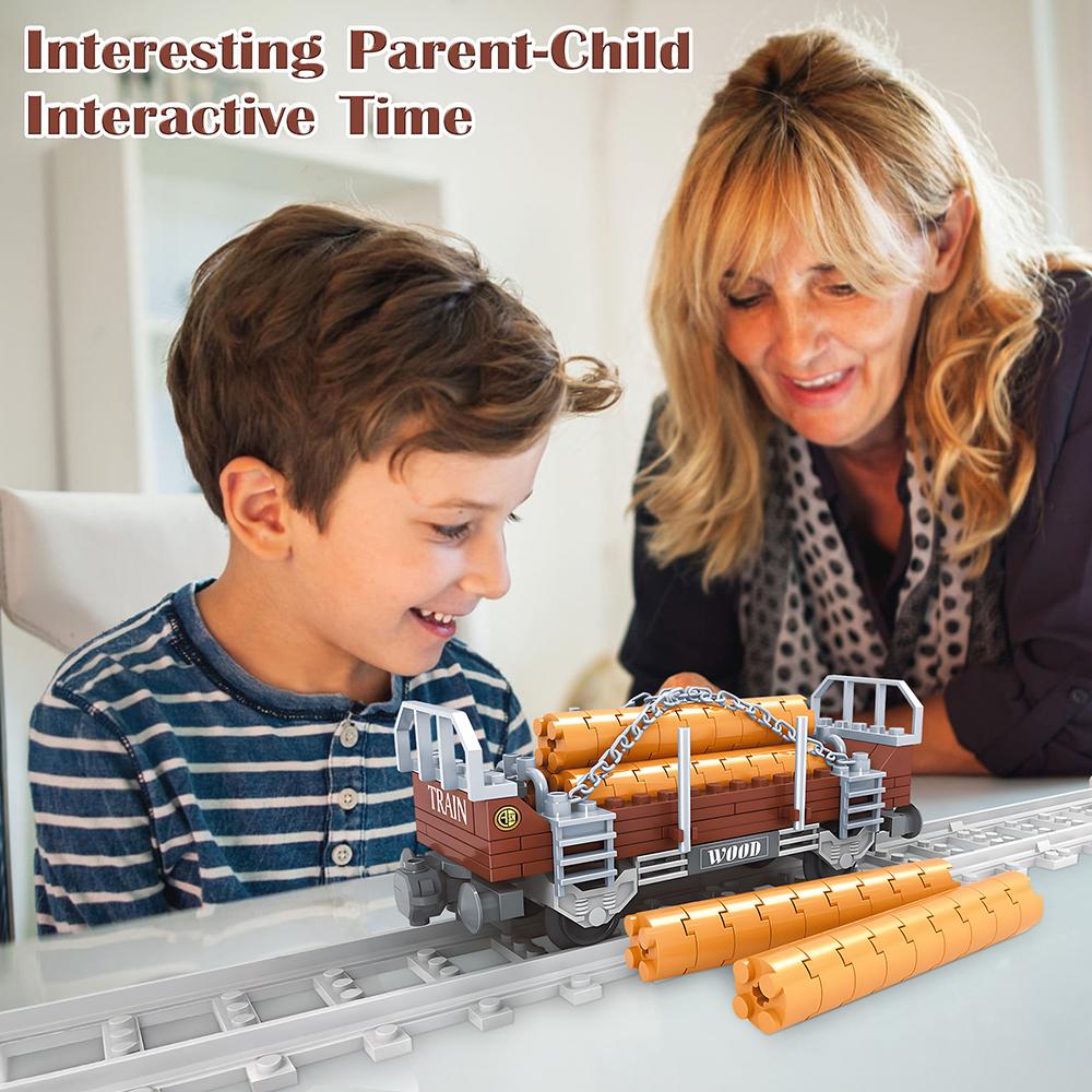 154PCS Railway Wooden Carriages Building Blocks MOC Bricks Small Paticle Blocks Toys Train Steam Toys For Kids Gifts