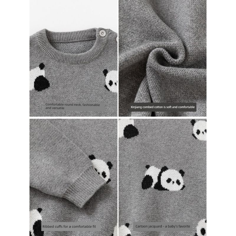 Baby Panda Knitwear for Boys and Girls, Kidsren's Fleece Sweater, Autumn and Winter Kidsren's Clothing, Boys and Girls Pure Cotton Knitwear, Red