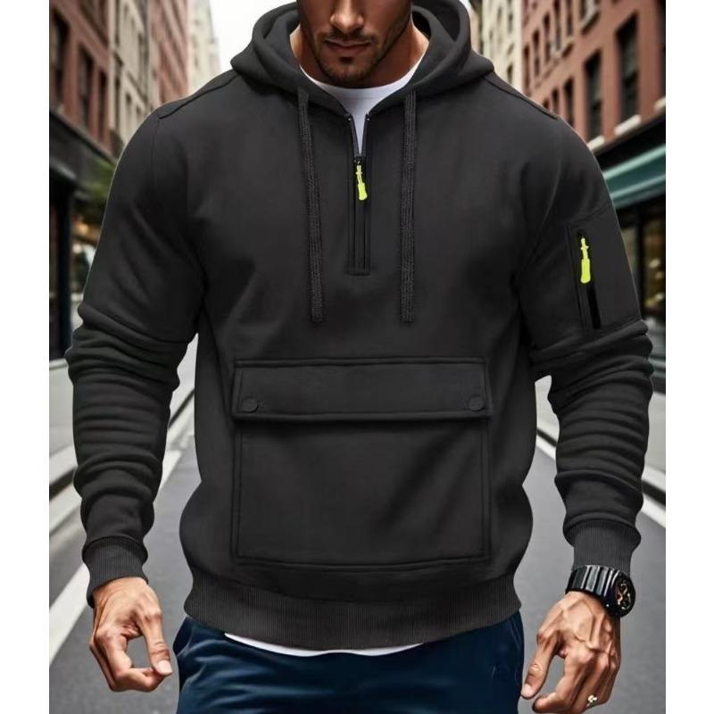Men S Casual Hooded Sweatshirt Long Sleeve Pullover With Zipper Pocket