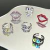 Red Lips Mouth Cat Eye Opening Ring Set Cold Style Personality Fashion Niche Design Ring Woman