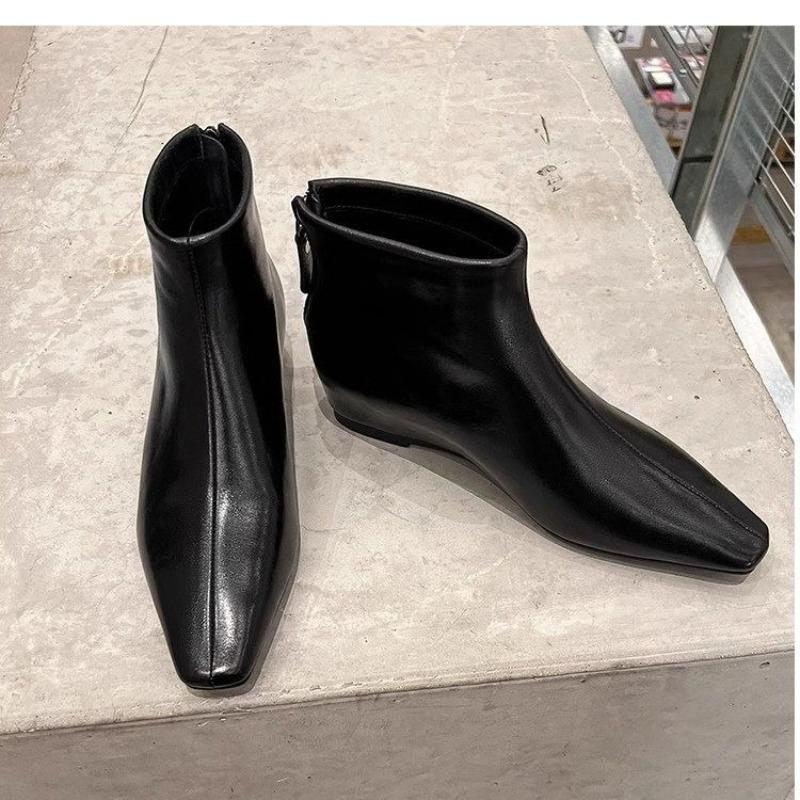 New Sring Autumn Fashion Pointed Toe Anke Boots Side Zipper Designer Short Flat Boots Elegant Leather Women Shoes Sexy Boot