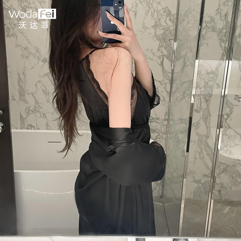 Lace V-neck acetic acid hanging skirt 1011 summer new sexy suspender nightgown set breathable cool pajamas women's summer