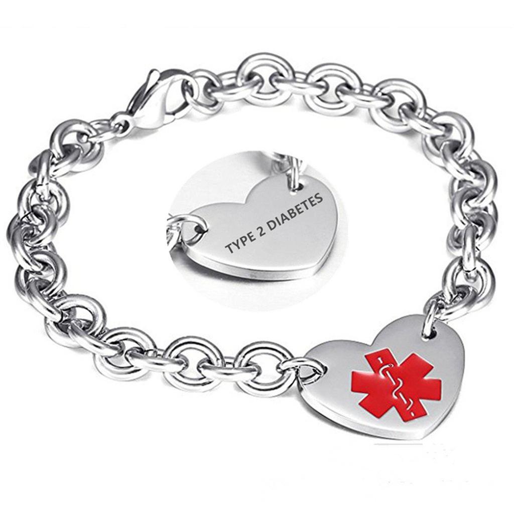 Stainless Steel Medical Logo Bracelet Women'S Titanium Heart Curb Chain O-Line Bracelet