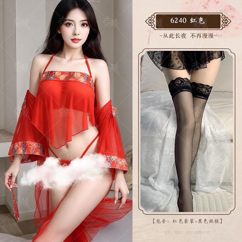 Zimei Bridal Dress Sexy Pajamas Sexy Temptation Uniform Breast Wrap Belly Pocket Kimono Bathrobe Home Set