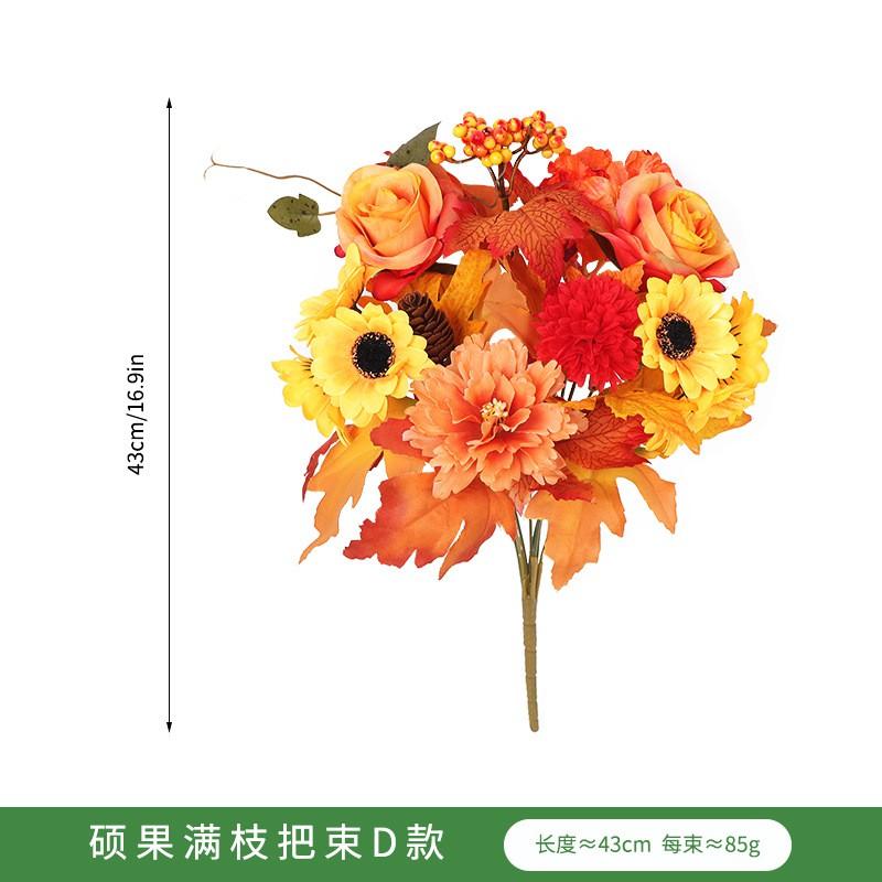 Artificial Sunflower Home Decor Bouquet With Faux Rose Maple Leaves Style Silk Flower Arrangement Fall Harvest Festival