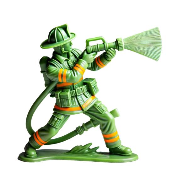 Green Fireman Figurine Mini Firefighter Soldier Resin Statue Sculpture Model Toy Home