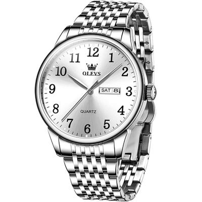 Beliebte wasserdichte analoge Metallband Edelstahl Tag der Quarz Silber großes Geschenk Herrenuhr, Mode, Armbanduhr, Herrenuhr, Armbanduhr, Herren