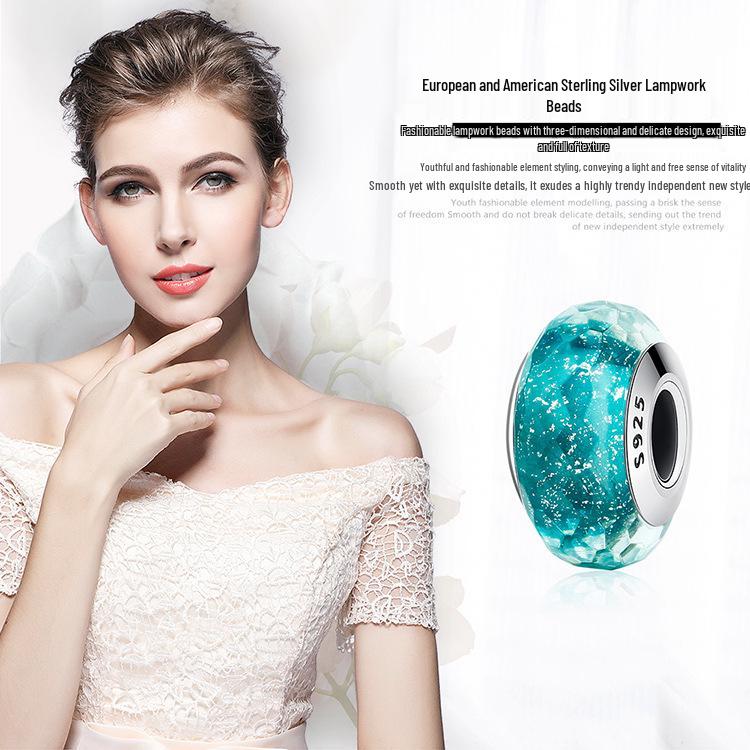 S925 Sterling Silver Bracelet with Shining Cut Glass Beads - DIY Bead Jewelry Accessories