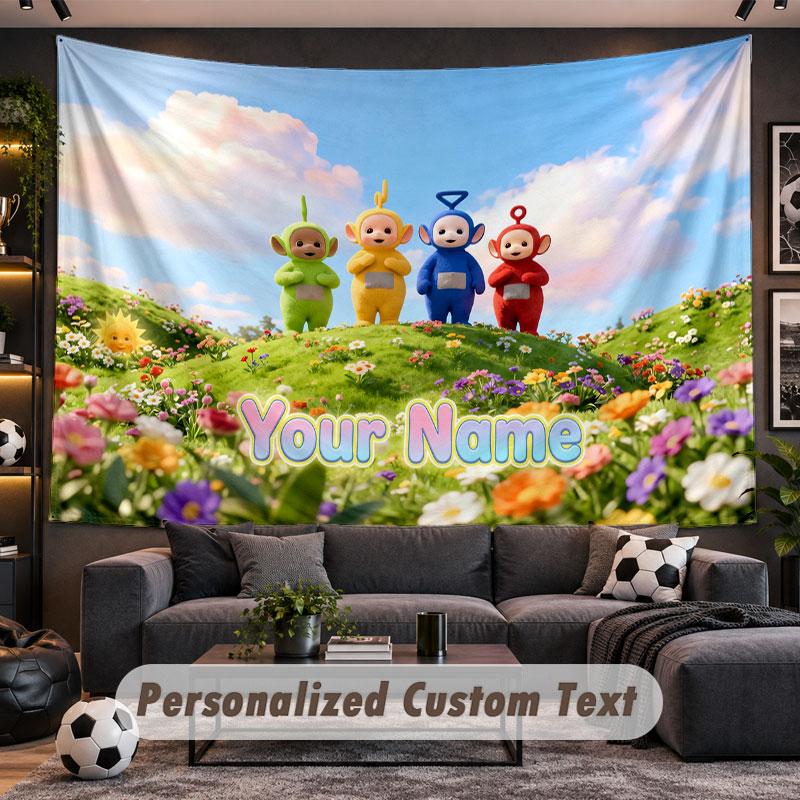 Wall Hanging Tapestry Custom NameTeletubbies Pattern Personalized Printed Fabric Wall Decor