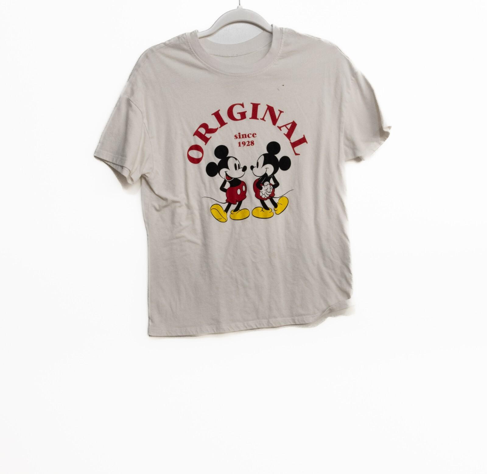 Disney Womens White Polycotton T-Shirt Original Mickey Mouse 1928 Crew Neck L L