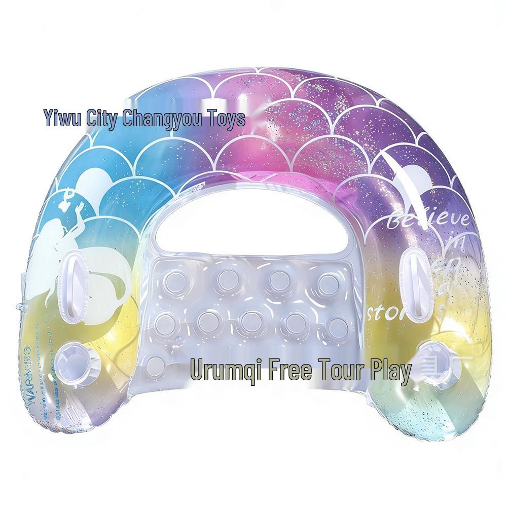 Ins Style Sequin Flower Inflatable Pool Float: U-Shaped Lounge Chair with Net