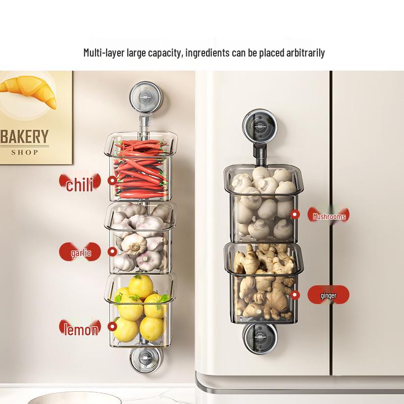Punch-Free Wall-Mounted Kitchen Storage Basket for Onion, Ginger & Garlic