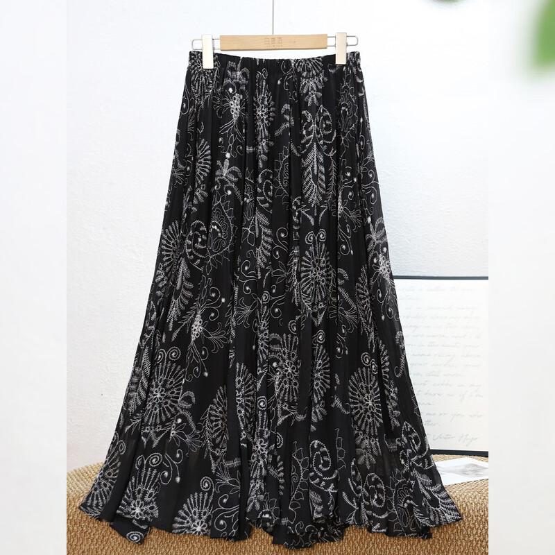 Bailuyu French Retro Botanical Print Pleated Maxi Skirt S