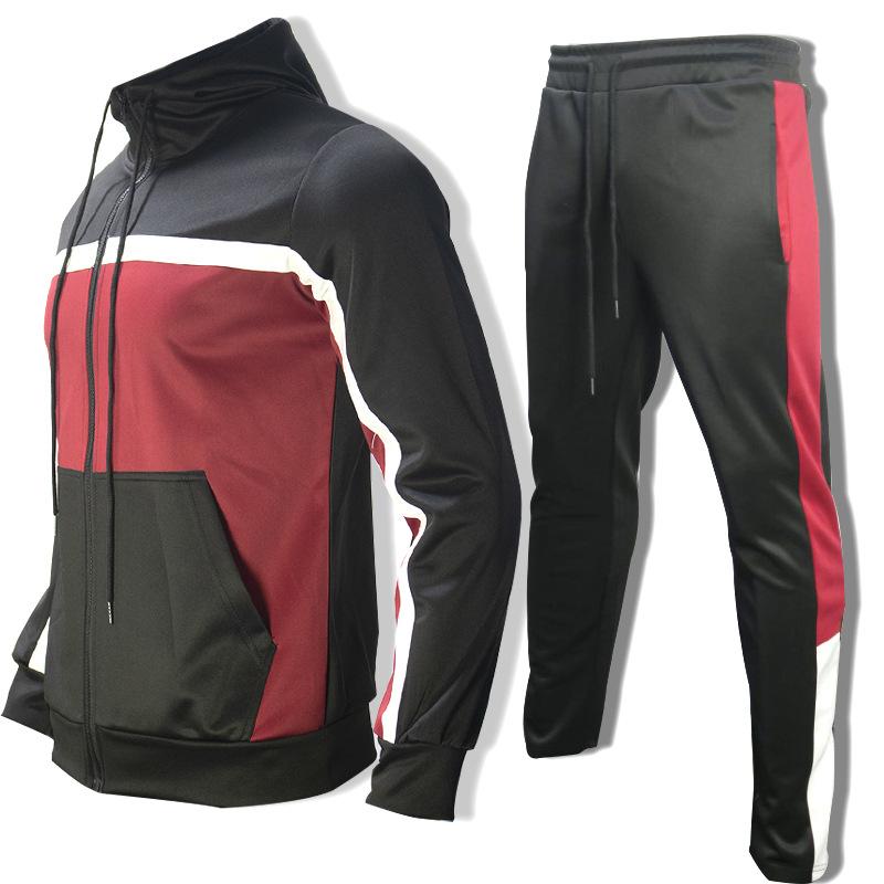 Men's Contrast Color Sweater Two-piece Hooded Autumn Jacket Sportswear Casual Clothes Suit